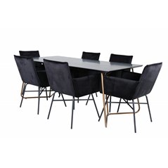 Pippi Dining Table , Distressed Copper Black Veneer+Pippi Chair , Black Black Velvet_6