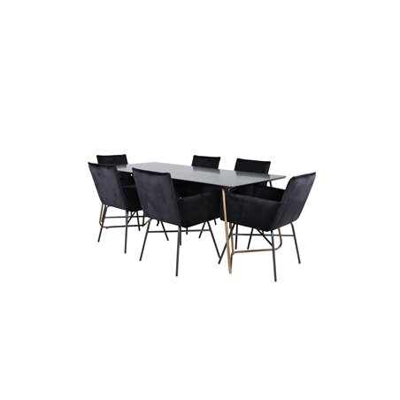 Pippi Dining Table , Distressed Copper Black Veneer+Pippi Chair , Black Black Velvet_6