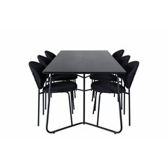 Pippi Dining Table , Black Black Veneer+Vault Dining Chair , Black Legs , Black Fabric_6