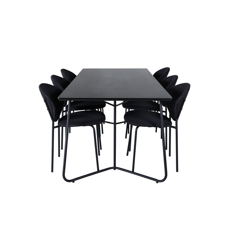 Pippi Dining Table , Black Black Veneer+Vault Dining Chair , Black Legs , Black Fabric_6