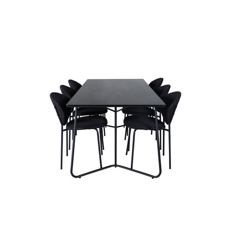 Pippi Dining Table , Black Black Veneer+Vault Dining Chair , Black Legs , Black Fabric_6