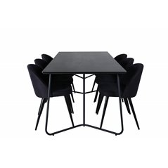 Pippi Dining Table , Black Black Veneer+Velvet Dining Chiar , Black legs, Black Fabric_6