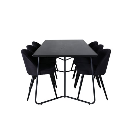 Pippi Spisebord, Sort Sort Finer + Velvet Dining Chiar, Sorte ben, Sort Stof_6