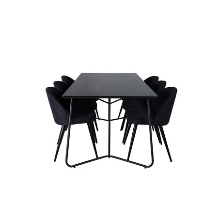 Pippi Dining Table , Black Black Veneer+Velvet Dining Chiar , Black legs, Black Fabric_6