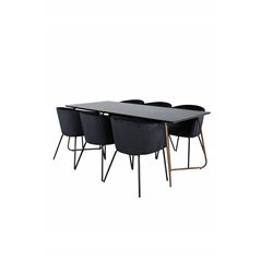 Pippi Dining Table , Distressed Copper Black Veneer+Berit Chair , Black Black Velvet_6