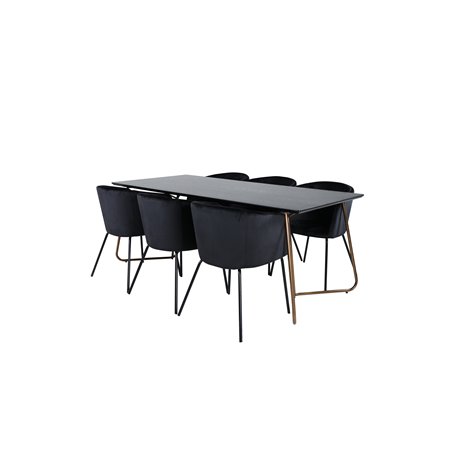 Pippi Dining Table , Distressed Copper Black Veneer+Berit Chair , Black Black Velvet_6