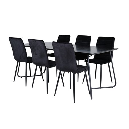 Pippi Dining Table - Black / Black Veneer+Windu Lyx Chair - Black / Black Velvet_6