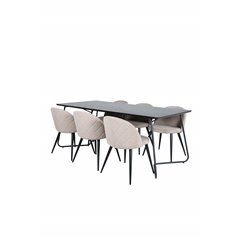 Pippi Dining Table - Black / Black Veneer+Velvet Stitches Chair - Black / Beige Fabric (Polyester linen )_6