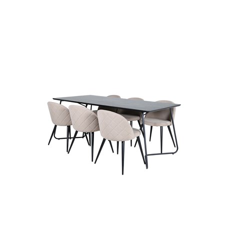 Pippi Dining Table - Black / Black Veneer+Velvet Stitches Chair - Black / Beige Fabric (Polyester linen )_6