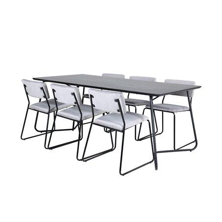 Pippi Dining Table - Black / Black Veneer+Kenth Chair - Black / Light Grey Velvet_6