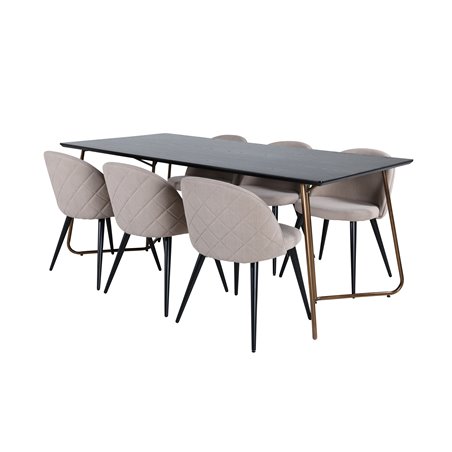 Pippi Dining Table , Distressed Copper Black Veneer+Velvet Stitches Chair , Black Beige Fabric (Polyester linen )_6