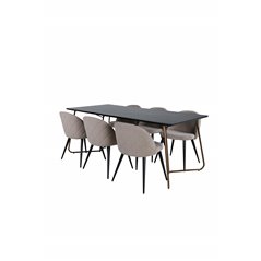 Pippi Dining Table , Distressed Copper Black Veneer+Velvet Stitches Chair , Black Beige Fabric (Polyester linen )_6