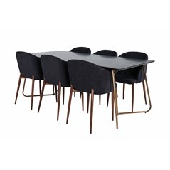 Pippi Dining Table , Distressed Copper Black Veneer+Arch Dining Chair , Walnut Legs , Black Fabric_6