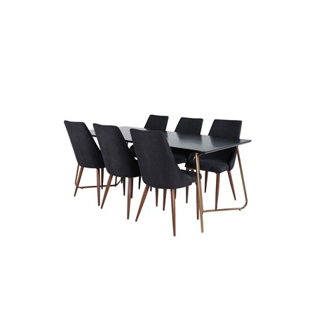 Pippi Dining Table , Distressed Copper Black Veneer+Leone Dining Chair , Walnut legs , Black Fabric_6