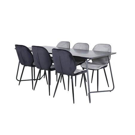 Pippi Dining Table - Black / Black Veneer+Emma Chair - Black / Black and Light Grey Black Velvet in Back Grey Velvet in front_6