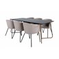 Pippi Dining Table , Distressed Copper Black Veneer+Berit Chair , Black Beige Fabric (Polyester linen )_6