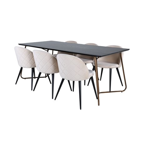 Pippi Dining Table , Distressed Copper Black Veneer+Velvet Stitches Chair , Black Beige Velvet_6