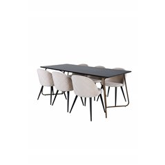 Pippi Dining Table , Distressed Copper Black Veneer+Velvet Stitches Chair , Black Beige Velvet_6