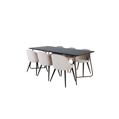 Pippi Dining Table , Distressed Copper Black Veneer+Velvet Stitches Chair , Black Beige Velvet_6