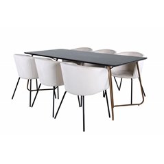 Pippi Dining Table , Distressed Copper Black Veneer+Berit Chair , Black Beige Velvet_6