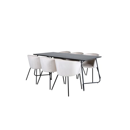 Pippi Dining Table - Black / Black Veneer+Berit Chair - Black / Beige Velvet_6