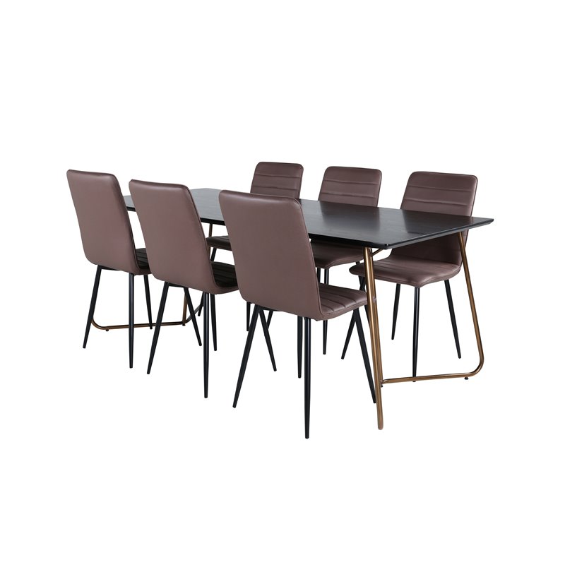 Pippi Dining Table , Distressed Copper Black Veneer+Windu Lyx Chair , Black Brown Micro Fibre_6