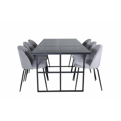 Leif Dining Table , Black Black smoked smoked Glass+Wrinkles Dining Chair , Black Legs , Grey Velvet_6