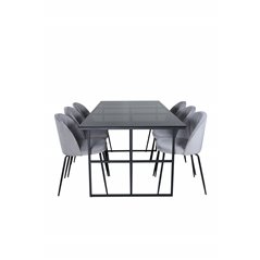 Leif Dining Table , Black Black smoked smoked Glass+Wrinkles Dining Chair , Black Legs , Grey Velvet_6