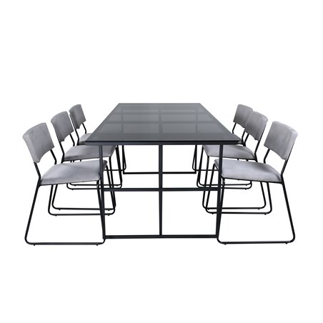 Leif Dining Table , Black Black smoked smoked Glass+Kenth Chair , Black Light Grey Velvet_6