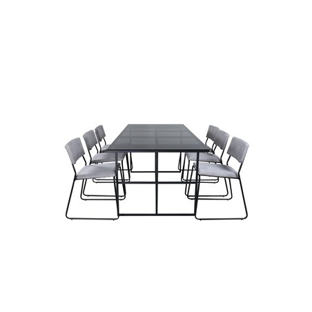 Leif Dining Table , Black Black smoked smoked Glass+Kenth Chair , Black Light Grey Velvet_6