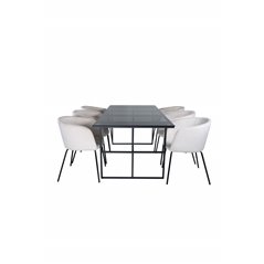 Leif Dining Table , Black Black smoked smoked Glass+Berit Chair , Black Beige Velvet_6