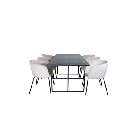 Leif Dining Table , Black Black smoked smoked Glass+Berit Chair , Black Beige Velvet_6