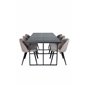 Leif Dining Table , Black Black smoked smoked Glass+Velvet Stitches Chair , Black Beige Fabric (Polyester linen )_6