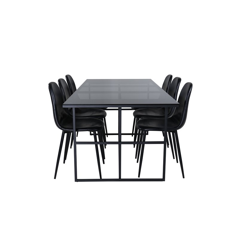 Leif Dining Table , Black Black smoked smoked Glass+Polar Dining Chair , Black Black_6