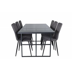 Leif Dining Table , Black Black smoked smoked Glass+Windu Lyx Chair , Black Grey Micro Fibre_6