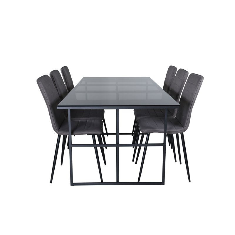 Leif Dining Table , Black Black smoked smoked Glass+Windu Lyx Chair , Black Grey Micro Fibre_6