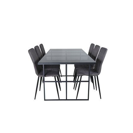 Leif Dining Table , Black Black smoked smoked Glass+Windu Lyx Chair , Black Grey Micro Fibre_6