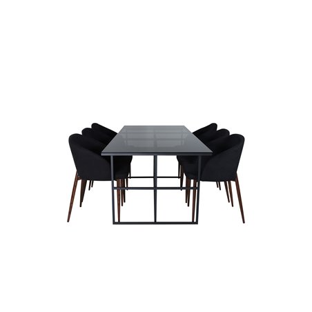 Leif Dining Table , Black Black smoked smoked Glass+Arch Dining Chair , Walnut Legs , Black Fabric_6