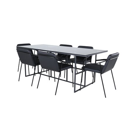 Leif Dining Table - Black / Black smoked smoked Glass+Tvist Chair - Black / Black PU_6