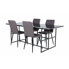 Leif Dining Table - Black / Black smoked smoked Glass+Windu Lyx Chair - Black / Grey Micro Fibre_4