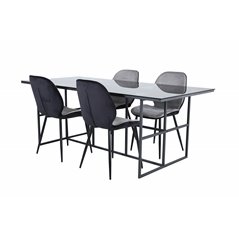 Leif Dining Table - Black / Black smoked smoked Glass+Emma Chair - Black / Black and Light Grey Black Velvet in Back Grey Velvet