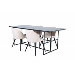 Leif Dining Table - Black / Black smoked smoked Glass+Velvet Stitches Chair - Black / Beige Velvet_4