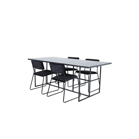 Leif Dining Table - Black / Black smoked smoked Glass+Kenth Chair - Black / Black Velvet_4