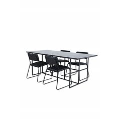 Leif Dining Table - Black / Black smoked smoked Glass+Kenth Chair - Black / Black PU_4