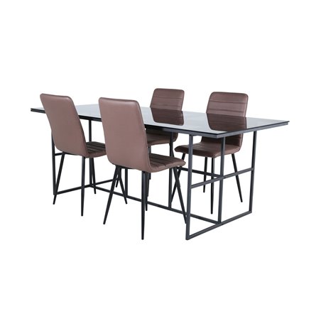 Leif Dining Table - Black / Black smoked smoked Glass+Windu Lyx Chair - Black / Brown Micro Fibre_4