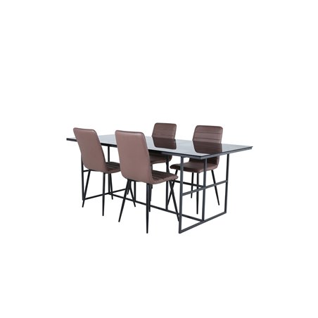 Leif Dining Table - Black / Black smoked smoked Glass+Windu Lyx Chair - Black / Brown Micro Fibre_4