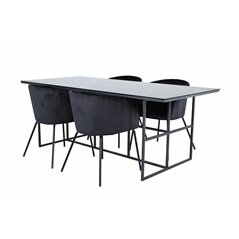 Leif Dining Table - Black / Black smoked smoked Glass+Berit Chair - Black / Black Velvet_4