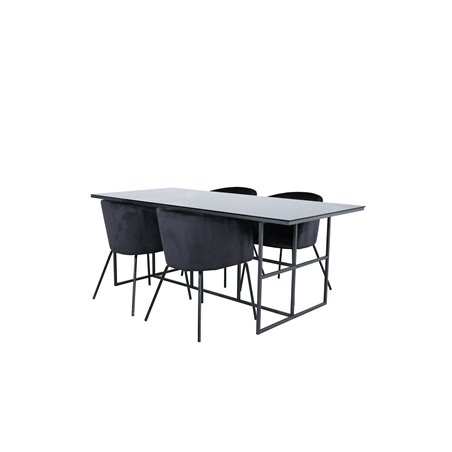 Leif Dining Table - Black / Black smoked smoked Glass+Berit Chair - Black / Black Velvet_4