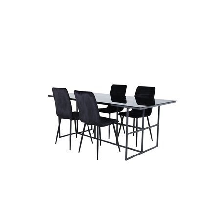 Leif Dining Table - Black / Black smoked smoked Glass+Windu Lyx Chair - Black / Black Velvet_4