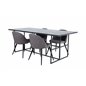 Leif Dining Table - Black / Black smoked smoked Glass+Velvet Stitches Chair - Black / Grey Micro Fibre_4